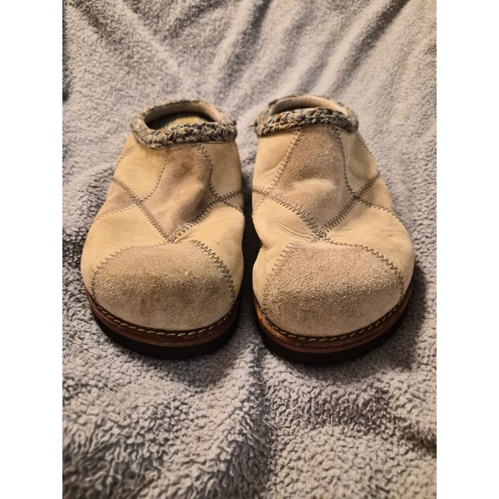 Simple Shoes Suede Patchwork Clogs Tan Beige Knit Trim Lug Sole Mules Womens 8